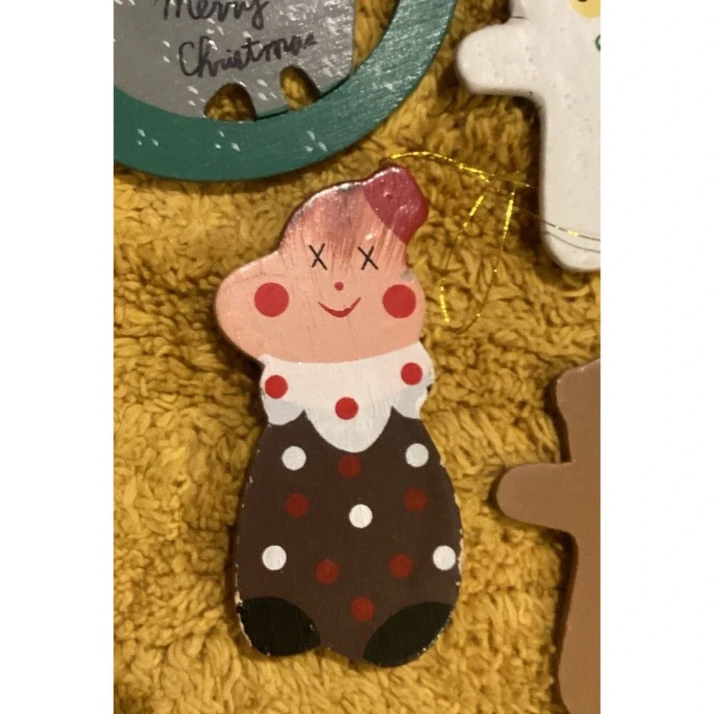 Wooden Painted Flat Christmas Tree Ornaments 17 Holiday Themed Decorations
